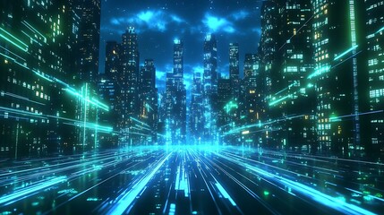 Fototapeta premium Futuristic Neon Cityscape at Night