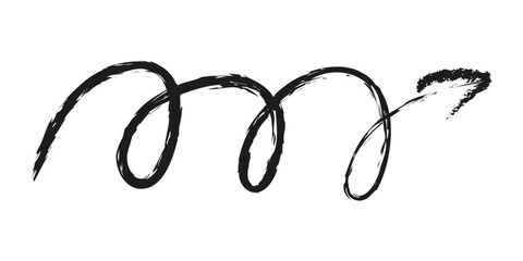 Curling right arrow. Hand drawn charcoal arrow.