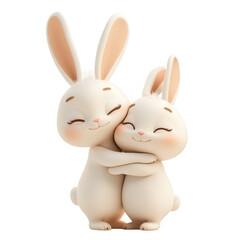 3d icon valentine Two adorable cartoon rabbits hugging each other on transparent background