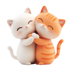 Obraz premium 3d icon valentine Two cartoon cats hugging each other on transparent background