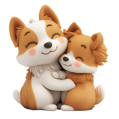 Fototapeta premium 3d icon valentine Two adorable cartoon dogs hugging each other on transparent background