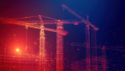 Construction Cranes in a Futuristic Cityscape