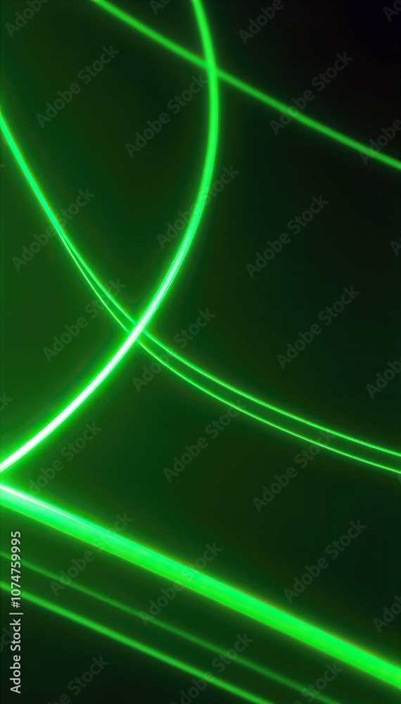 Poster green laser light beams crossing each other on dark background futuristic tech theme vertical format