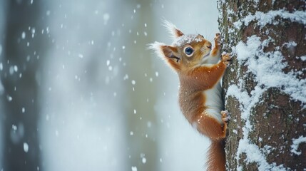 Obraz premium Red Squirrel in a Winter Wonderland