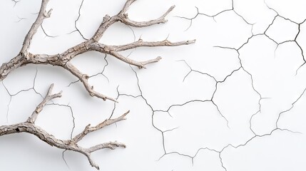 Fototapeta premium The dead trees on the parched, cracked ground illustrate the intense effects of the drought and the water crisis on the environment. Stock photos