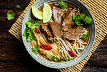Pho Bo Vietnamese soup with rice noodle and beef