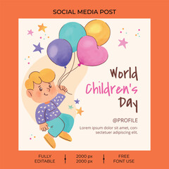 Watercolor world children's day Instagram Post