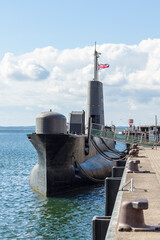 Decommissioned British submarine H.M.S. Otus moored at the harbor of Sassnitz, Ruegen, Germany