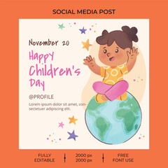 Watercolor world children's day Instagram Post