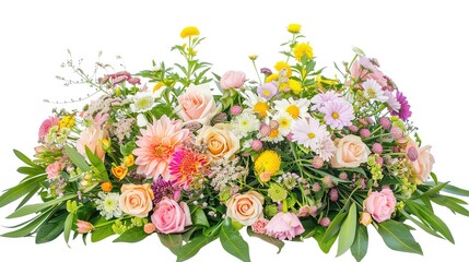 Obraz premium Flower Arrangement or Bouquet of Colorful Spring Flowers Isolated on White Background - a vibrant and delightful visual. The flower arrangement or bouquet of colorful spring flowers isolated on the 