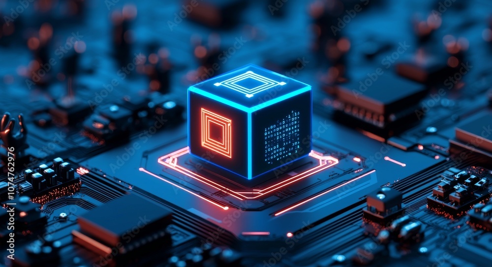 Poster machine learning, quantum computers, blockchain technology, digital background, neural networks.