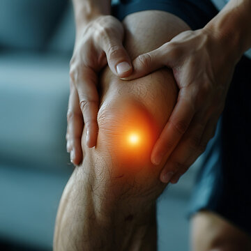 Anuncio de alivio del dolor, un hombre sosteniendo su rodilla