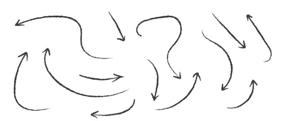 Set of simple lines hand drawn black arrows in various style. Set of simple of hand drawn black arrows. Set of simple lines hand drawn black arrows. Various of simple lines arrows collection
