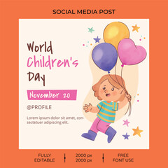 Watercolor world children's day Instagram Post