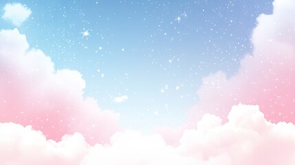 Dreamy Sky with Clouds and Stars in Soft Colors