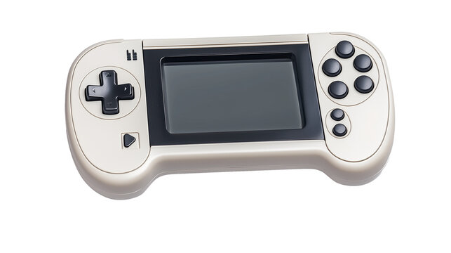 Old handheld video game console isolated on transparent background