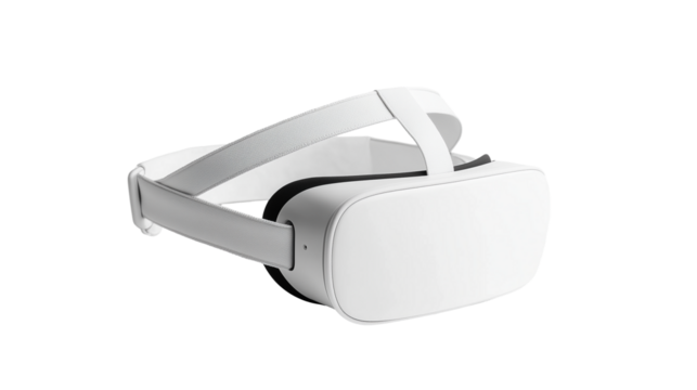 White VR headset with adjustable strap isolated on transparent background