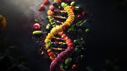 DNA Structure Composed of Fresh Fruits and Vegetables