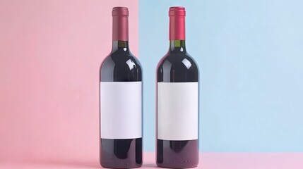 Elegant Red Wine Bottles on Soft Pastel Background
