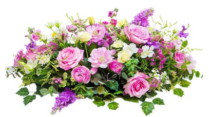 Fototapeta premium Flower Arrangement or Bouquet of Colorful Spring Flowers Isolated on White Background - a vibrant and delightful visual. The flower arrangement or bouquet of colorful spring flowers isolated on the 