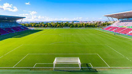 Obraz premium Wide-angle view of an empty football stadium