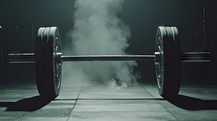 Barbell on Gym Floor with Smoke Effect