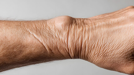 Closeup wrinkled skin hand of elderly woman