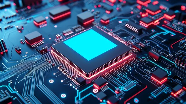 Close-up of a quantum computer processor in a high-tech lab surrounded by intricate wiring and metallic surfaces