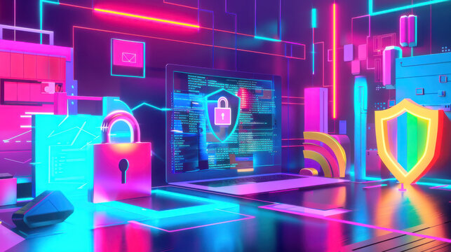 Vibrant celebrating safer internet day with futuristic cybersecurity elements - Powered by Adobe
