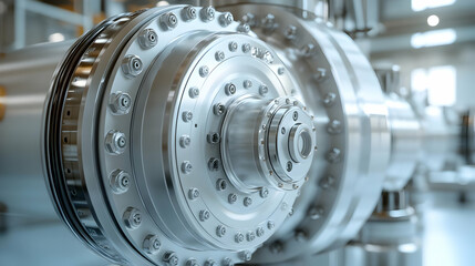 Closeup of Shiny Metallic Machine Part with Bolts - 3D Illustration