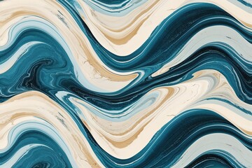 Serene Blue and Cream Ocean Wave Marble Texture Art Print