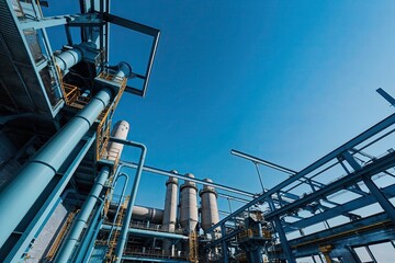 Vibrant Azure Industrial Backdrop Featuring Contemporary Structure and Texture