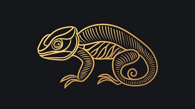 recommend clip art: Elegant golden lizard illustration on dark background, showcasing intricate line art design, perfect for nature-themed projects, prints, and creative endeavors.