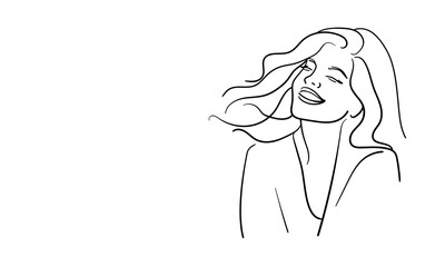 Happy girl continuous line art drawing isolated on white background. Happy lady relax line art. Vector illustration