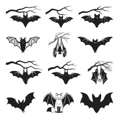 illustration of bats, bats flying Silhouette mammals, vector art.