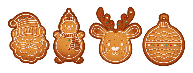 Various gingerbreads for Christmas party color vector objects set. Delicious homemade cookies illustrations bundle on white background
