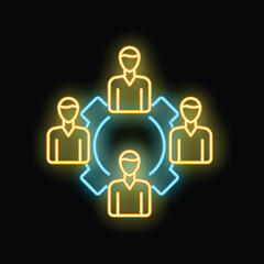 Neon glowing icon of a business team working together forming a gear shape