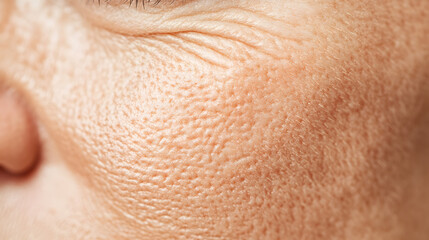 Close up of middle aged woman face with wrinkles
