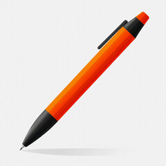 A vibrant orange pen is depicted on a clean white background, showcasing its modern design and flat illustration style, ideal for creative projects.