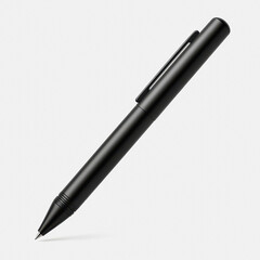 A sleek black pen is presented on a clean white background, perfect for digital use. Ideal for showcasing creativity, simplicity, and modern design in stationery and writing tools.