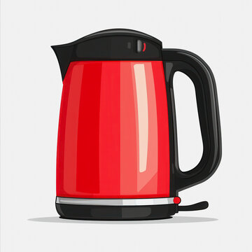recommend clip art: A vibrant red electric kettle with a sleek design, perfect for boiling water quickly. Ideal for use in modern kitchens, enhancing any cooking experience.