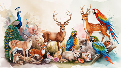watercolor painting of a beautiful animals Created with Generative AI technology