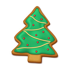 Festive gingerbread cookie Christmas tree realistic vector illustration. Biscuit adding holiday joy to celebrations 3d object on white background