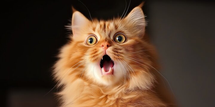 A fluffy Persian cat with its mouth wide open in an exaggerated gasp of shock, eyes bulging as if it just heard unbelievable news