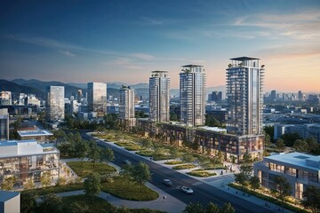 Obraz premium City Landscape Featuring Sustainable Engineering Principles and Eco-Conscious Living