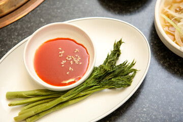 Korea vegetable Bracken Fatsia Shoot Salad with red chili pepper paste with vinegar