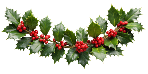 holly branches garland, transparent background