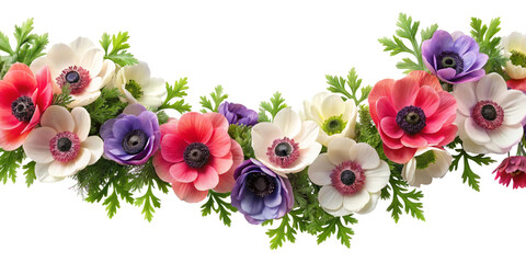 garland of anemone flowers, transparent background