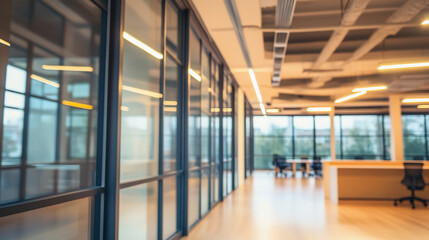 Fototapeta premium Modern open office space with large windows in daylight