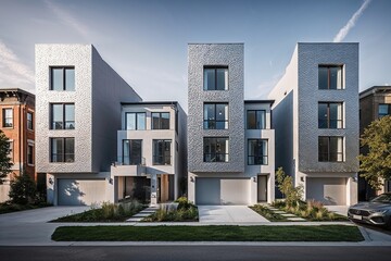 Modern Textured Silver Townhouses in Urban Setting Innovative Architecture and Contemporary Design